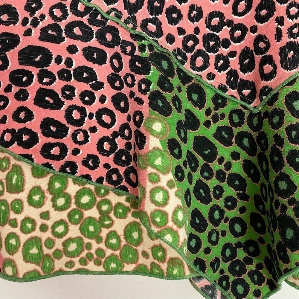 Derek Lam 10 Crosby Ruffle Leopard Print Skirt Pink Green Layered Size 6 Small - Picture 9 of 12